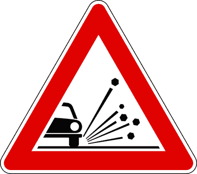 Segnale di materiale instabile sulla strada